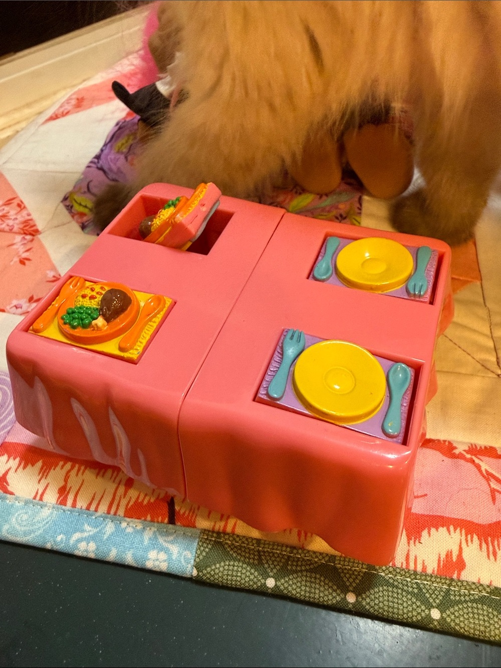Loving family Pink Toy Dinner Table Playset with Yellow Plates